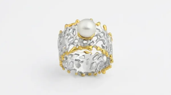 Perlen Ring 925 Silber vergoldet – Statement Schmuck mit Süßwasserperle